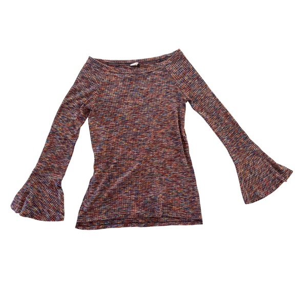 Kemi + Kin Tops - Kemi + Kin Multi Color Space Dye Ribbed Bell Sleeve Top Womens Small